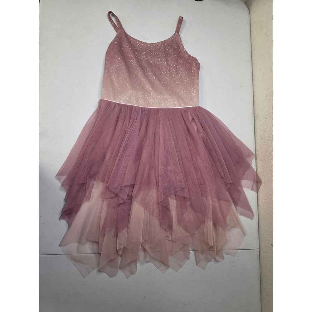 Cat & Jack Girls Pink Metallic Ombre Tulle Handkerchief Hem Dress L 10/12